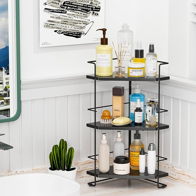 3-Tier Bathroom Organizer, Bathroom Counter Organizer, Bathroom Organizers and Storage for Bathroom, Kitchen Counter, Corner Storage Shelf for Bedroom Storage Makeup Skincare Perfume (Black)