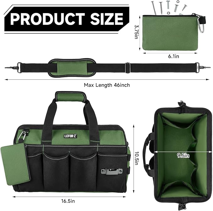 Tool Bag,16-Inch Heavy Duty Tool Bags for Men,27 Pockets Tool Box Organizer Storage,Wide Mouth Toolbag Tools Tote Carrying Case for Dad,Mechanic,Electrician