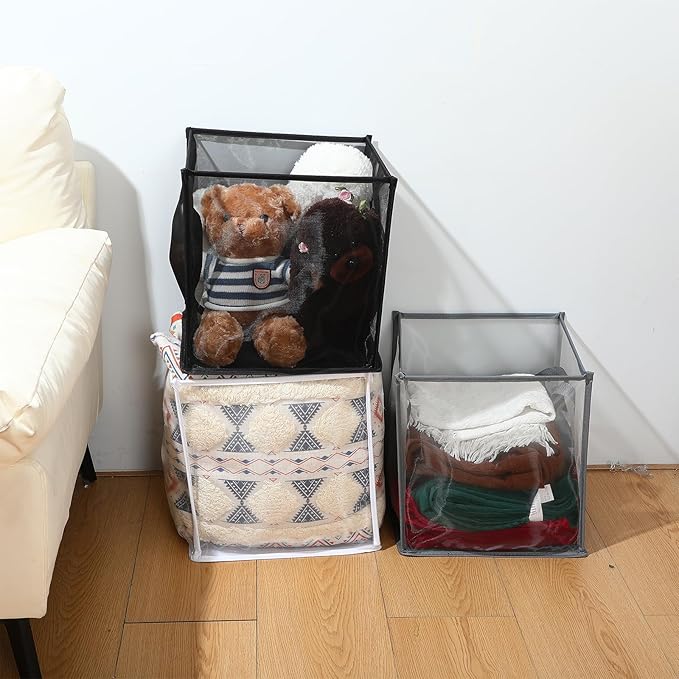 Zopeal 6 Pack Popup Laundry Hamper 13 Inch Collapsible Laundry Baskets with Handles Mesh Clothes Baskets Portable Single Layer Foldable Clothes Hamper Square Bin for Washing (Multicolor,Single-layer)