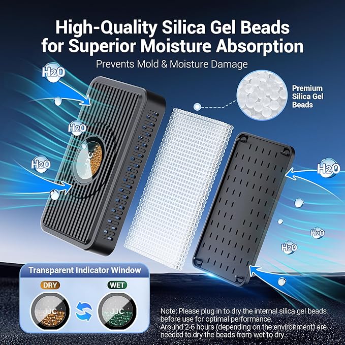 Rechargeable Desiccant Dehumidifier for Storage with USB-C Cable,Reusable Portable Moisture Absorber Dryer Silica Gel Beads for Gun Safe Camera Lens Filter Electronics 3d Printer Filaments Instrument