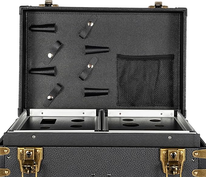 Rolling Lockable Makeup Train Case, Drawer Luggage Suitcase with Makeup Hairdressing Tools Storage, Makeup Beauty Salon Luggage Hairdressing Trolley Travel Organizer Tool Box, Retro Black