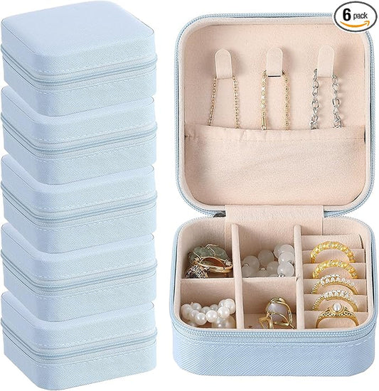 Taiyin 6 Pcs Travel Jewelry Case, Valentines Day Gifts for Her- Small Jewelry Organizer Box Bridesmaid Gifts for Women Girls (Blue)