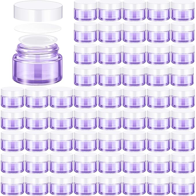 Domensi 60 Pcs 1oz Glass Jars with Lids Bulk Salve Tins Winter Cream Container Small Glass Candle Cosmetic Jars for Travel Lip Balm with Inner Liners for Lotion Sample Cream(Light Purple, White Lids)
