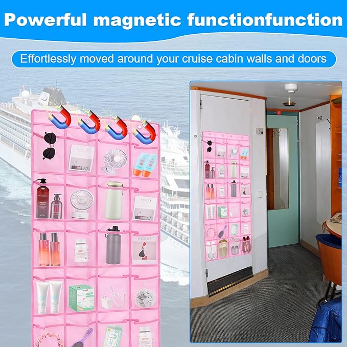 Over The Door Organizer For Cruise Ships|Magnetic Door Organizers with 24-Pocket for Cruise Ship|55"x21"|Cruise Over the Door Organizer,Magnetic Shoe Rack for Cruise,Behind-Door Storage