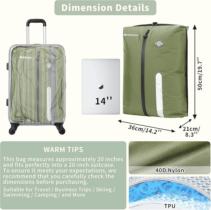 Vacuum Bag for Travel, Professional IPX8 Waterproof Reusable Vacuum Compression Bags for Travel Suitcases, Durable Space Saver Bag(2 Large,No Pump)