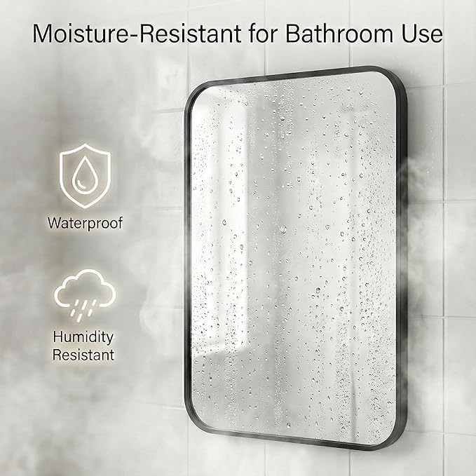 Black Bathroom Mirrors for Over Sink, Set of 2, 24x36 Inch Rectangular Wall Mounted Vanity Mirrors with Matte Black Iron Frame, Moisture-Resistant Backing, Modern Farmhouse Style