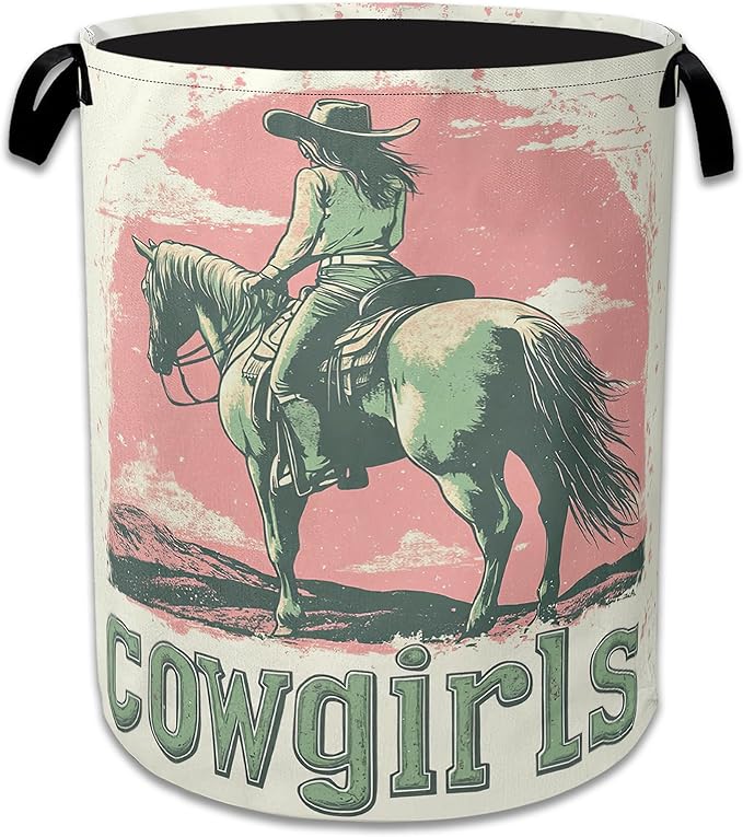 Vintage Cowgirl Laundry Basket Collapsible Laundry Hamper, Oxford Cloth Storage Bin for Room/Bathroom/Bedroom/Dormitories 16" X 20.8"