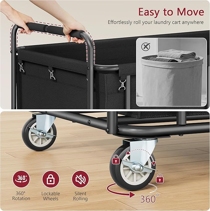 Tajsoon Rolling Laundry Hamper, 450L Extra Large Laundry Basket with Wheels, Heavy Duty Laundry Cart with Metal Frame, Commercial Laundry Cart for Laundry Storage, Hotel, Bathroom, Bedroom, Black