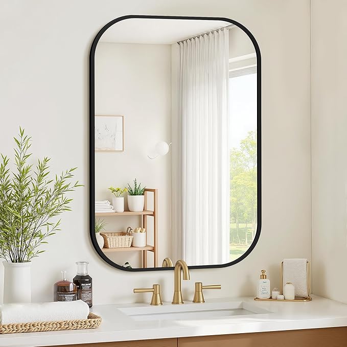 Bathroom Mirror for Wall, Black Bathroom Vanity Mirror for Over Sink 24 x 36, HD Reflection Shatterproof Mirror for Living Room Bedroom Entryway, Metal Frame Rectangular Shape