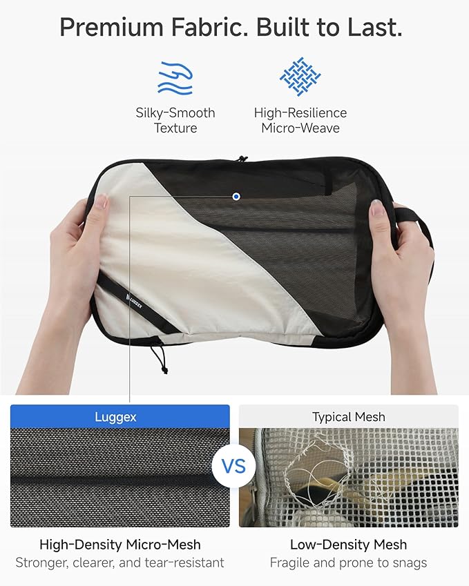 LUGGEX 6 Set Compression Packing Cubes for Travel, POX01 Luggage Organizers Bags, Suitcase Organizer with Shoe Bag Travel Accessories Essentials for Carry on & Checked (POX-Core, Beige)