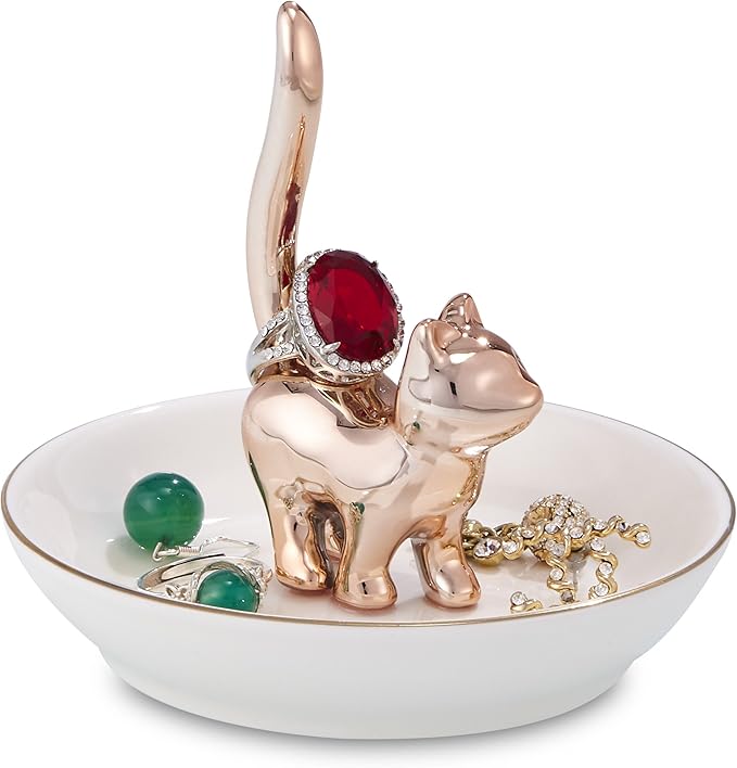 ROSA&ROSE Valentine’s Day Ring Holder Jewelry Tray–Handmade Cat Ring Dish,Romantic Gift for Her,Wedding,Birthday Gift for Girlfriend,Wife Personalized Jewelry Holder,Cute Cat Valentine’s Day Decor