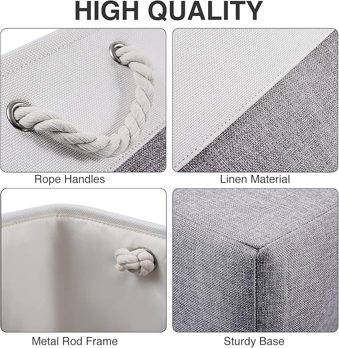 Oterri 6 Pack Foldable Storage Cubes, 13x13 Inch Fabric Bins, Decorative Storage Baskets for Home, Shelves, Nursery Organizers, Grey/White