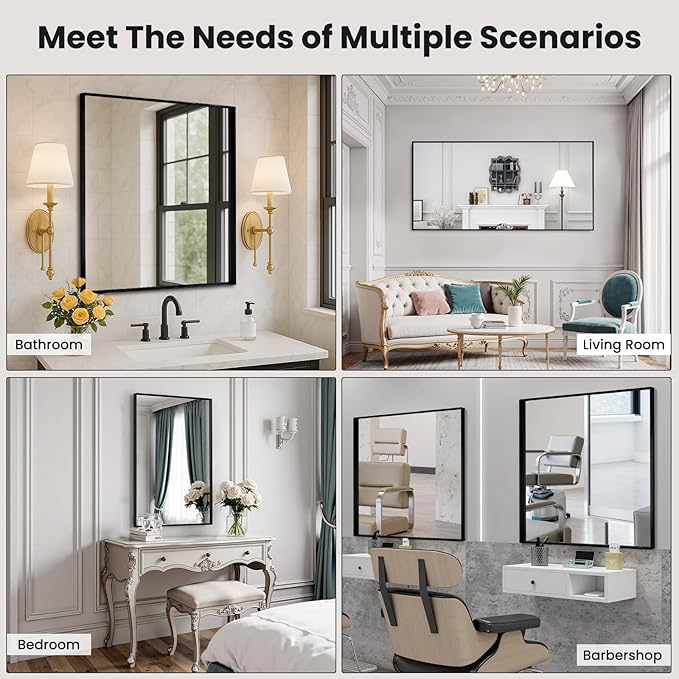 LOAAO Black Bathroom Mirror 30"X36" for Wall, Rectangle Bathroom Vanity Mirror, Tempered Glass, Hangs Vertically or Horizontally, Easy to Install, Modern Design