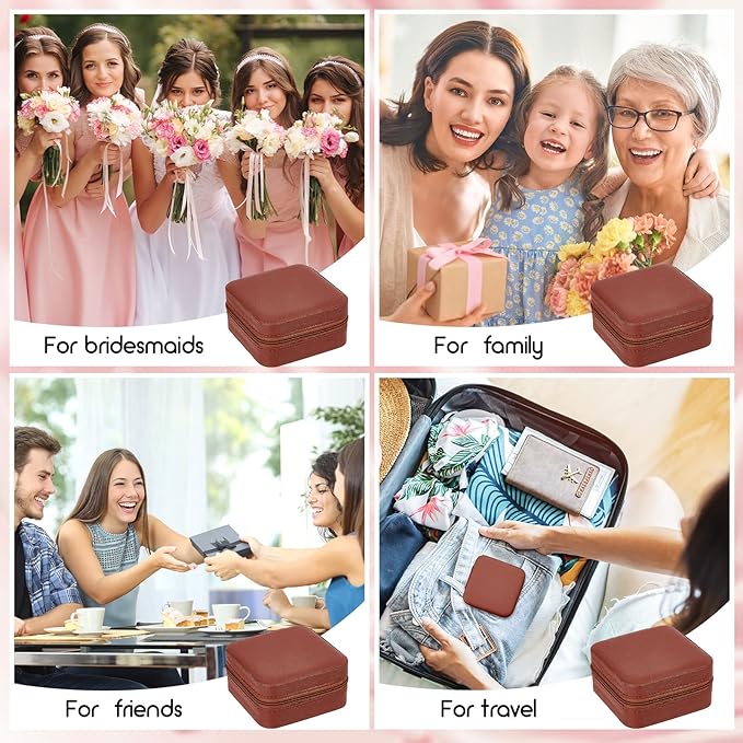 Taiyin 12 Pcs Travel Jewelry Case, Valentines Day Gifts for Her- Small Jewelry Organizer Box Bridesmaid Gifts for Women Girls (Brown)