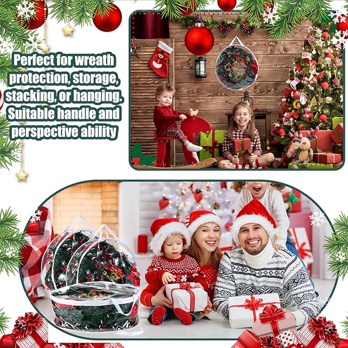Zhengmy 20 Pcs 24 Inch Christmas Wreath Storage Bags Transparent Wreath Storage Container Bulk Wreaths Box with Dual Zippers and Handles for Xmas Holiday Wreaths Garland