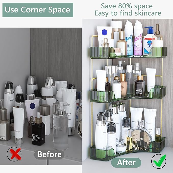 Webetop Corner Bathroom Counter Organizer, Bathroom Makeup Countertop Organizer, Corner Storage Organizers for Vanity, Bathroom，Dresser, Cosmetic, Kitchen Spice Rack Green