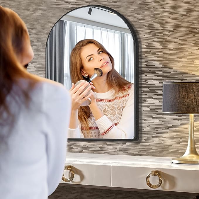 36x48 inch Black Tempered Glass Arched Mirror for Bathroom Vanity Mirror or Wall Decor Arch Mirror Wall Mounted Mirror for Bathroom