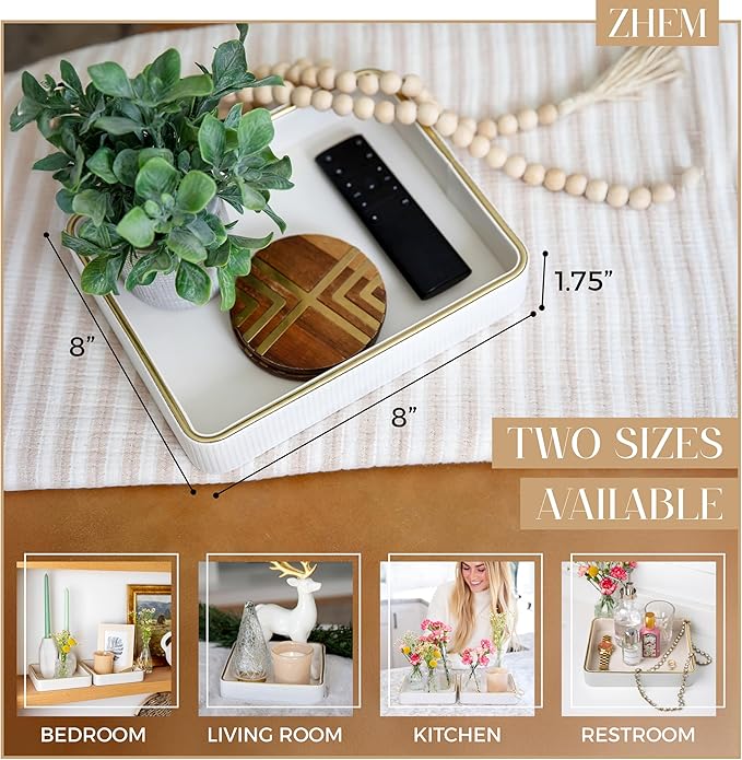 ZHEM Small Night Stand Organizer Nightstand Tray Bedside Table Organizer Women| Dresser Trays for Bedroom Leather Valet Trinket Tray Catch All| Purse Bowl for Women| Desk Trays (White)