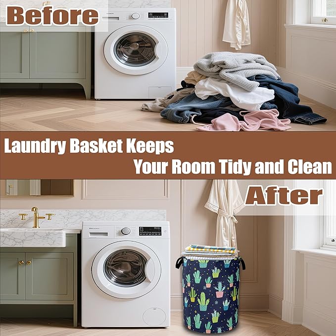 Laundry Hamper,Cactus Laundry Baskets,Waterproof Oxford Cloth Toy Storage for Bedroom,Bathroom,Nursery,16x20.8 Inch