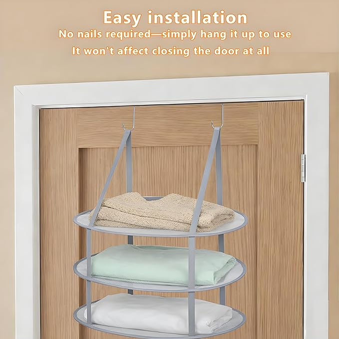 SAMJANE Sweater Drying Rack Hanging – Lay-Flat Warp-Knit Airflow Mesh for Delicates, 3-Tier Foldable Space-Saving Door-Hanging Design for Fast Drying & No Deformation in Small Spaces (Grey- 3 Pack)