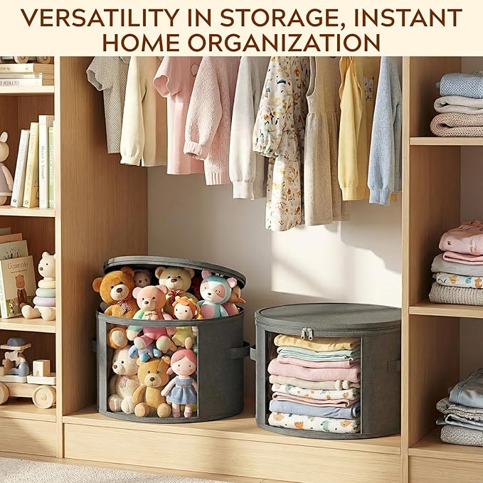 Ofiray-home 2 Pack Large Clear Hat Storage Boxes, Hold up to 7-9 Hats, Hat Organizer for Closet, Sturdy & Foldable, Hat Box with Carrying Handles for Round Brim, Wide-Brim, Cowboy, Sun Hat (Gray)