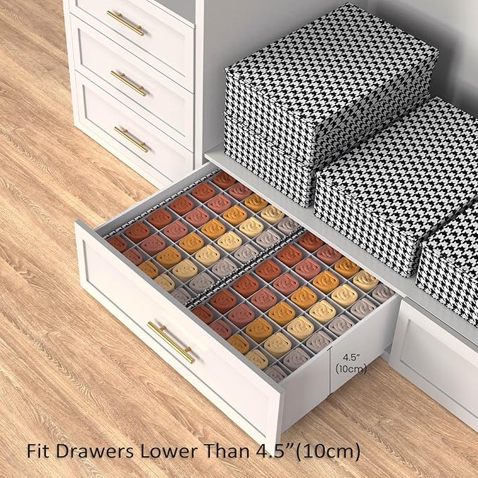 MURRI&MURRDI Socks and Underwear Storage Box for Closet with Lids, Foldable Closet Drawer Organizer 30 Cells Drawer Divider 2 Packs, Foldable Linen Storage Bin for Ties Scarves (2 Houndstooth)