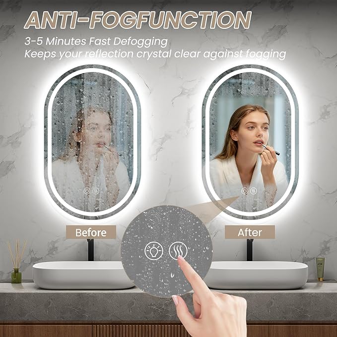 Oval LED Bathroom Vanity Mirror, 32x20 inch Mirror with Light, Smart Anti-Fog Waterproof Mirror with Memory Function Dimmable Lighted Mirror