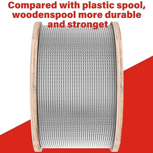 3/16 Stainless Steel Cable, 500ft Wire Rope, 7x19 Strands Aircraft Cable for Deck Cable Railing System, 3700lbs Breaking Strength Marine Grade for Rail, Deck, Clothesline, Yard Zipline