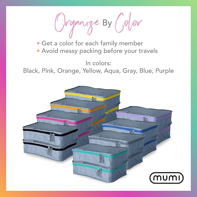 MUMI Packing Cubes - 5 Compression Packing Cubes for Travel, Luggage Organizer Bags for Suitcases, Carry-On, Duffle or Backpack – Mesh, Waterproof Bags for Clothes, Kids & Travel Accessories - Blue