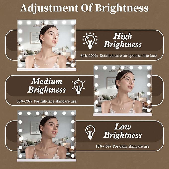 Vanity Mirror with Lights,Makeup Mirror with 17 Dimmable LED Bulbs, 3 Color Lighting Modes Detachable 10X Magnification Mirror Touch Control, 23.6X19,7 inch, White