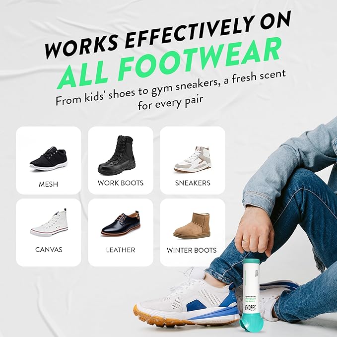 Endees UpFresh 360° Shoe Deodorizer Spray - Foot Odor Eliminator Shoe Spray for Smelly Shoes, Feet, Sneakers, Boots, Athletes Gym Bags, Stinky Smell Elimination Deodorant, Travel Size 3.38 Fl Oz