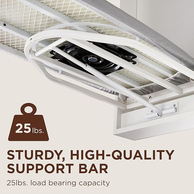 Ivation Wall-Mounted Swivel Ironing Board Cabinet, Foldable Ironing Storage Station for Home, Apartment, Easy-Release Lever, Garment Hooks, White