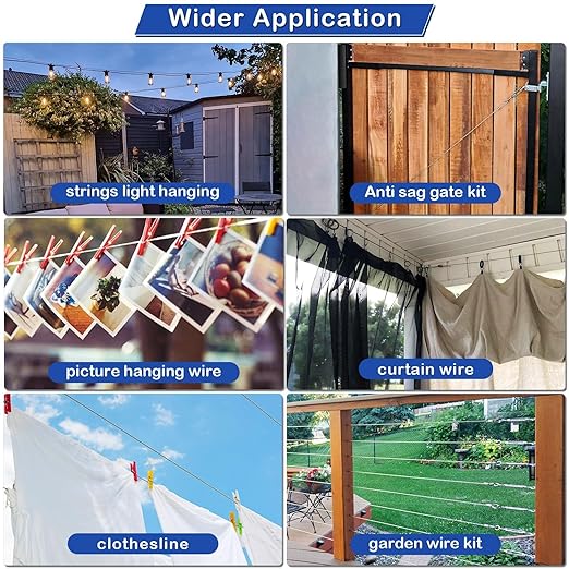 TooTaci 1/8 Wire Rope Kit, 100ft Vinyl Coated Stainless Steel Cable with 50pcs Crimping Sleeves and 20pcs Thimbles, 7x7 Strand Core Metal Cable for String Light, Shade Sail, Clothesline, Curtain