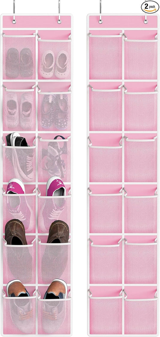 Simple Houseware 24 Pockets - 2PK 12 Large Pockets Over Door Hanging Shoe Organizer, Pink