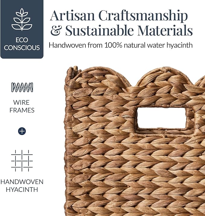 Best Choice Products 13 x 13in Scalloped Hyacinth Baskets, Rustic Set Of 5 Multipurpose Collapsible Storage Organizer, Handwoven Laundry Totes for Bedroom, Living Room, Shelves – Chestnut