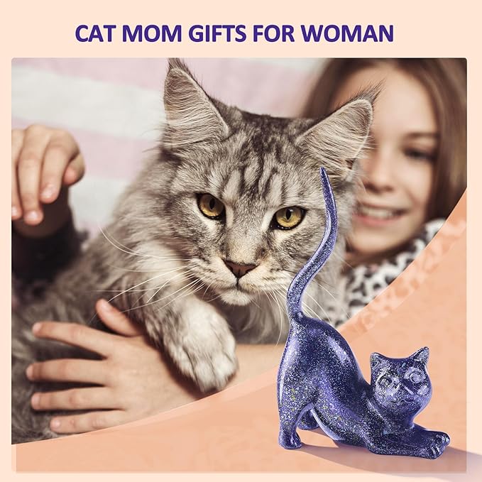 PUDDING CABIN Cat Lover Gifts for Women - Purple Cat Ring Holder Ring Stand Organizer - Purple Preppy Room Decor Aesthetic -Mothers Day Birthday Gifts for Women Mom Girls