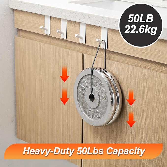 ARTOYS Over The Door Hooks (4 Pack) - Heavy Duty 20mm Wide Hangers for Thick Doors, Holds 50Lbs - EVA Foam Padded No-Scratch Hooks for Cabinets & Closets, White