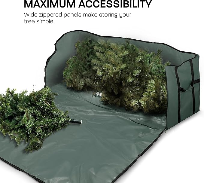 ZOBER Wide Christmas Tree Storage Bag - Maximum Accessibility - Fits 7.5 Ft Trees - 600D Oxford Fabric Christmas Tree Bag For Storage Box For Xmas - Strong Durable Straps & Handles - Card Slot - Green