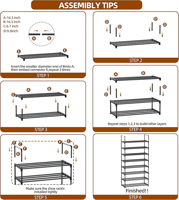 Shoe Rack, 8 Tier Tall Shoe Rack for Entryway, Shoe Orhanizer for Closet, Shoe Shelf, Shoe Stand for Front Door Entrance, Closet & Entryway.