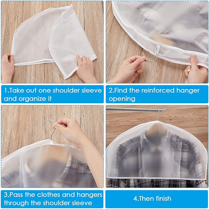 Patelai 8 Pieces Shoulder Covers for Hanging Clothes 24 x 12 x 2 Inches Plastic Garment Dust Covers Protectors with 2" Gusset for Closet Storage Suit, Coats, Jackets, Dress Closet Storage
