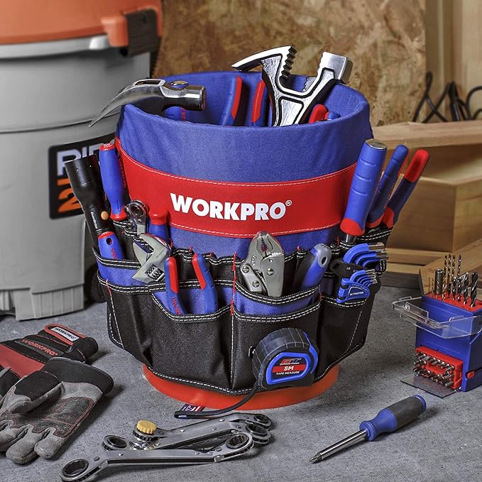 WORKPRO Bucket Tool Organizer with 51 Pockets Fits to 3.5-5 Gallon Bucket (Tools Excluded)