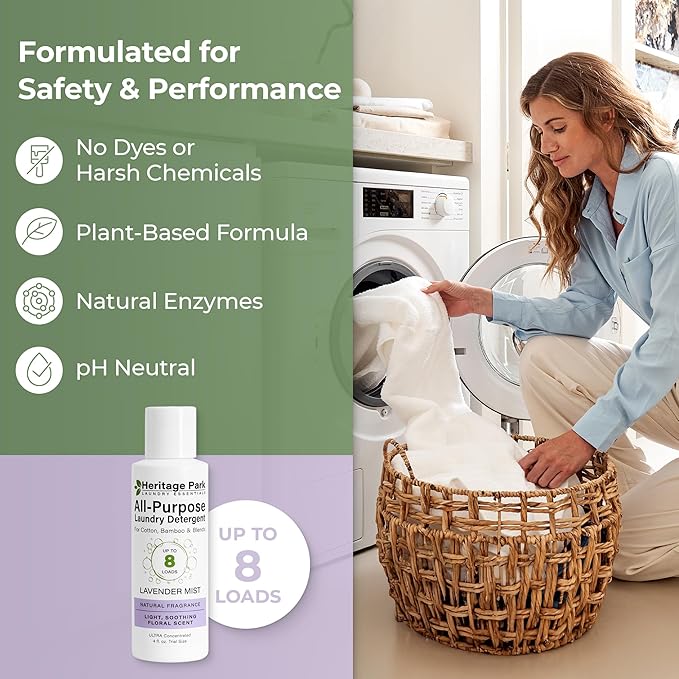 Heritage Park Luxury Laundry Detergent | Dermatologist Tested Plant based Natural & Enzyme Laundry Detergent | Sensitive Skin Friendly - Lavender Mist (4 fl oz Trial Size)