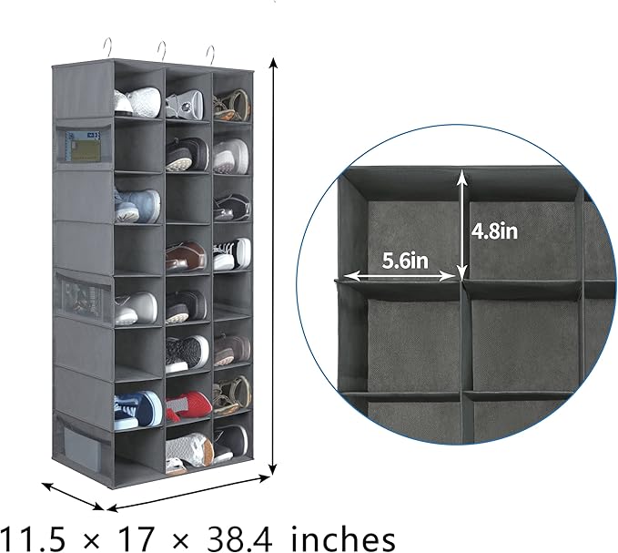 coastal rose Hanging Shoe Organizer for Closet, 24 Sections Shoe Holder Hanger Rack, Space-Saving Shoe Organizers and Storage, Grey