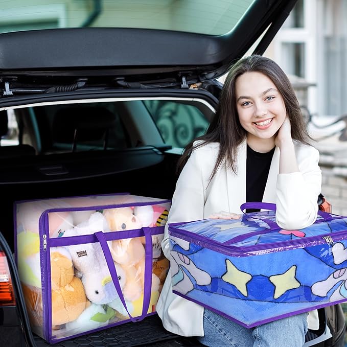 2 Pack Clear Zippered Storage Bags for Clothes, Closet Organizers and Storage Vinyl Bag for Bedding, Linen, Blankets, Comforters, Clothes & Toys Multi Purpose & Space Saver PVC Organizers