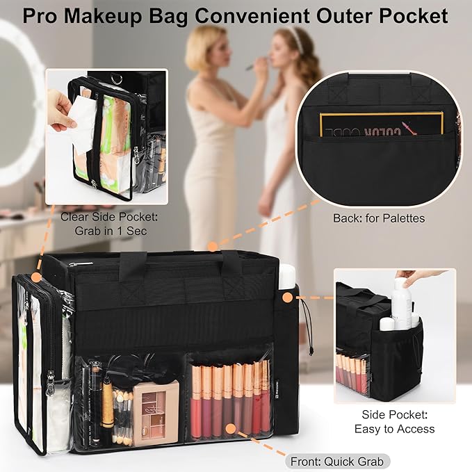 TANTO Extra Large Makeup Bag, Makeup Artist Bag Professional Cosmetic Bag Organizer Hair Stylist Travelling Duffle Bag with Adjustable Dividers Makeup Tote Bag for Makeup Beauty Lover