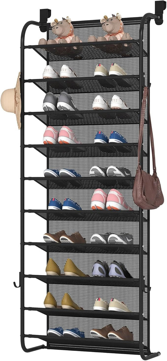 10 Tier Shoe rack Hanging Shoe Storage the door shoe rack for Closet Pantry Over The Door Shoe Organizer Wall Floating Shelves (Black, 10 Tier)