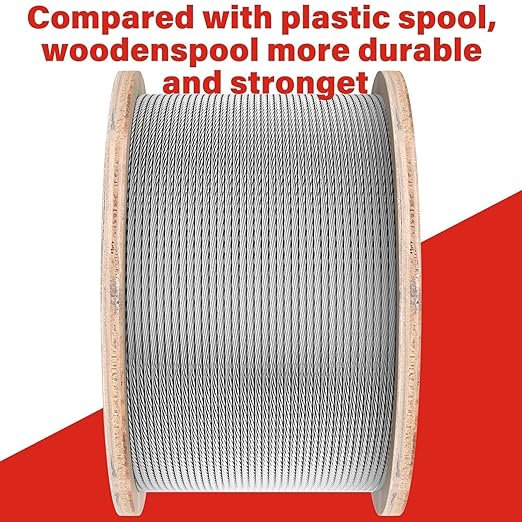 3/16 Stainless Steel Cable, 400ft Wire Rope, 7x19 Strands Aircraft Cable for Deck Cable Railing System, 3700lbs Breaking Strength Marine Grade for Rail, Deck, Clothesline, Yard Zipline