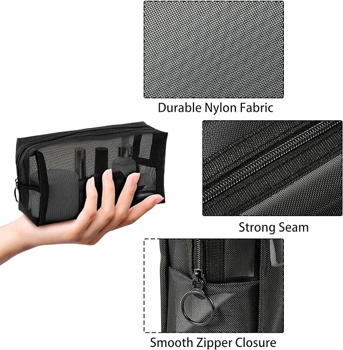 20 Pieces Mesh pouch, Mesh Makeup Bag Portable Makeup Pouch Travel Toiletry Bag for Makeup Organizer Home Office Travel Accessories, Mesh Cosmetic Bag with Zipper