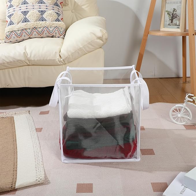 Zopeal 6 Pack Popup Laundry Hamper 13 Inch Collapsible Laundry Baskets with Handles Mesh Clothes Baskets Portable Single Layer Foldable Clothes Hamper Square Bin for Washing (White,Single-layer)