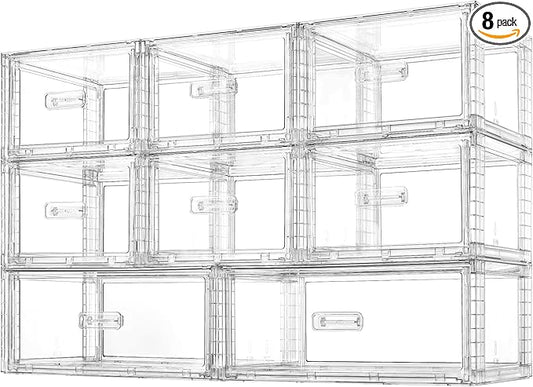 Vtopmart 8 Pack Large & Medium Stackable Drawer Organizer Set, 162QT Easy Assembly Clear Plastic Storage Cabinet, Durable Dresser for Closet, Bedroom, Entryway, Playroom & Apartment Organization